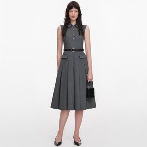 Self-Portrait NWOT GREY TAILORED PLEATED MIDI DRESS